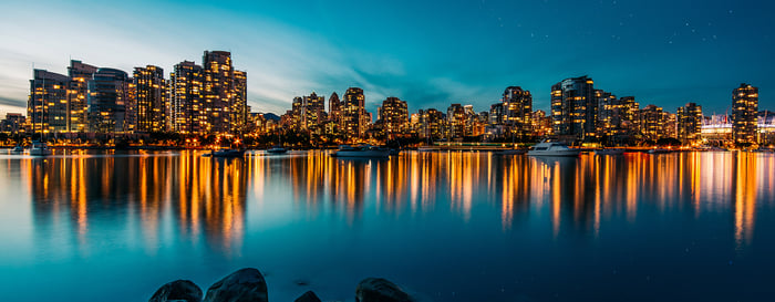 Vancouver skyline reflection at sunset